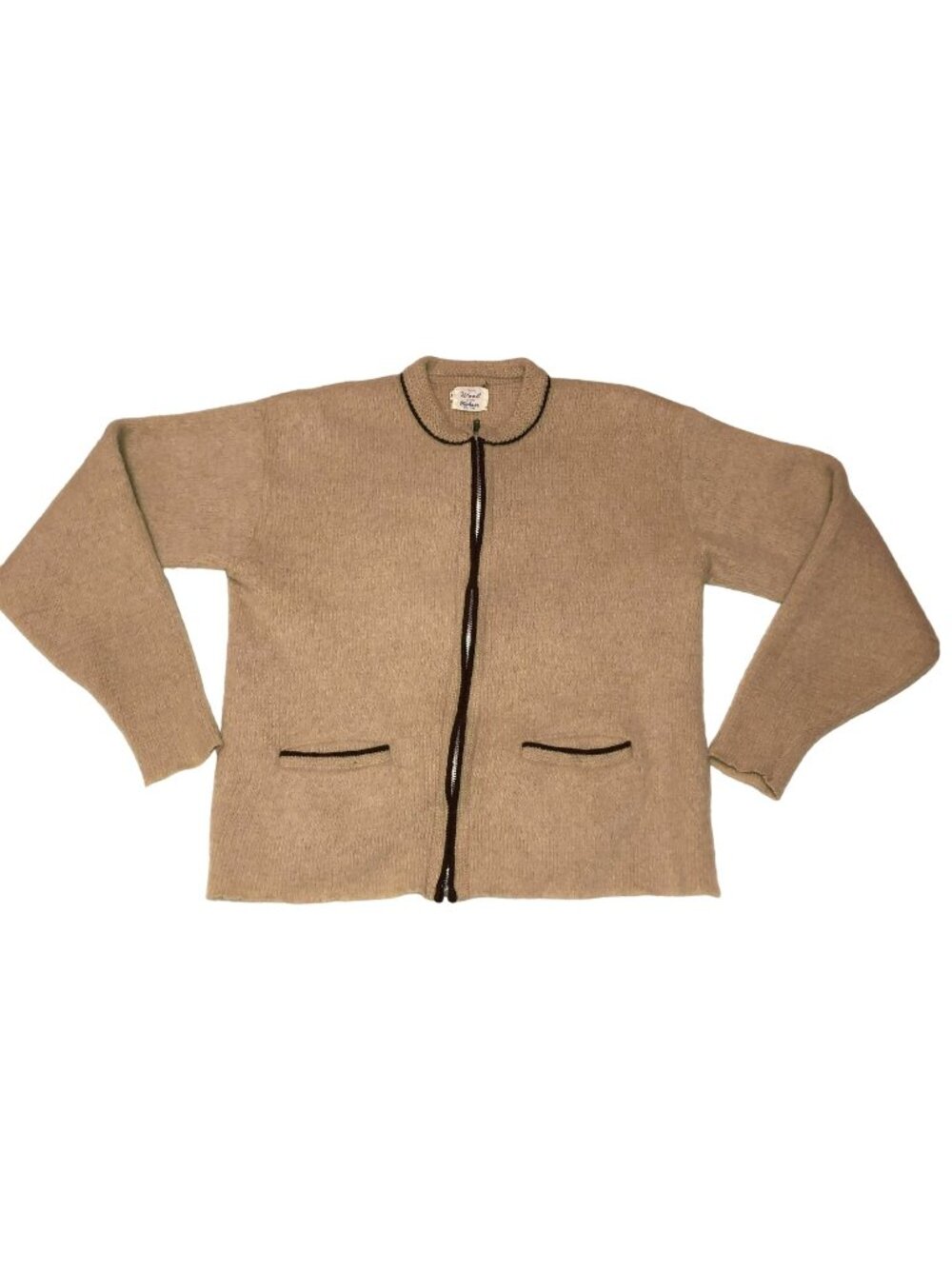 Vtg Gloray Knitting Mills Mohair Blend Cardigan Sweater Sz L Tan Zipper USA Made